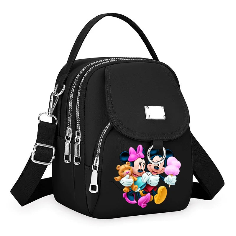 Mickey Minnie Durable Oxford 3 Layers Shoulder Bag Crossbody Zipper Phone Female Multifunction Handbag Wrist Purse Womens Pouch