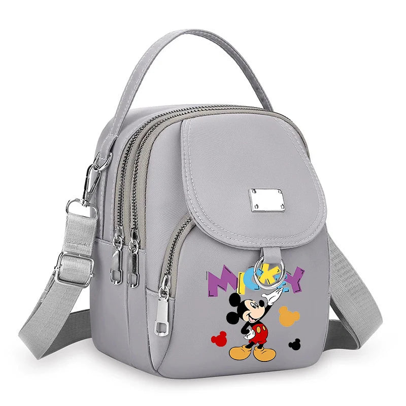 Mickey Minnie Durable Oxford 3 Layers Shoulder Bag Crossbody Zipper Phone Female Multifunction Handbag Wrist Purse Womens Pouch