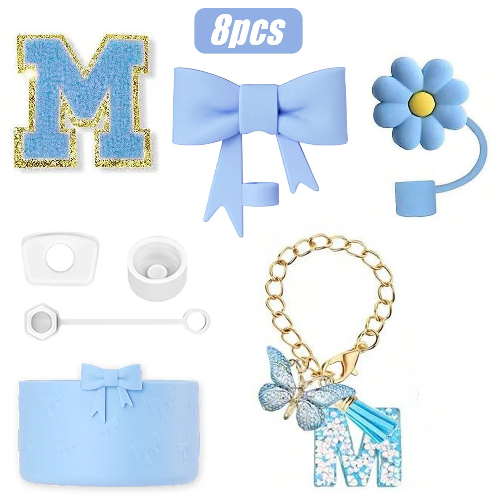 8PCS Cup Accessories Set for Stanley Cup 30oz 40oz, A-Z Initials Decorations, Including Silicone Straw Cover Cap,Sticker ﻿ ﻿
