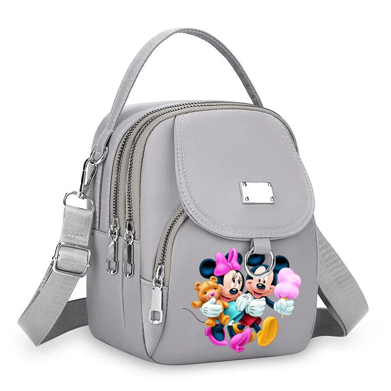 Mickey Minnie Durable Oxford 3 Layers Shoulder Bag Crossbody Zipper Phone Female Multifunction Handbag Wrist Purse Womens Pouch