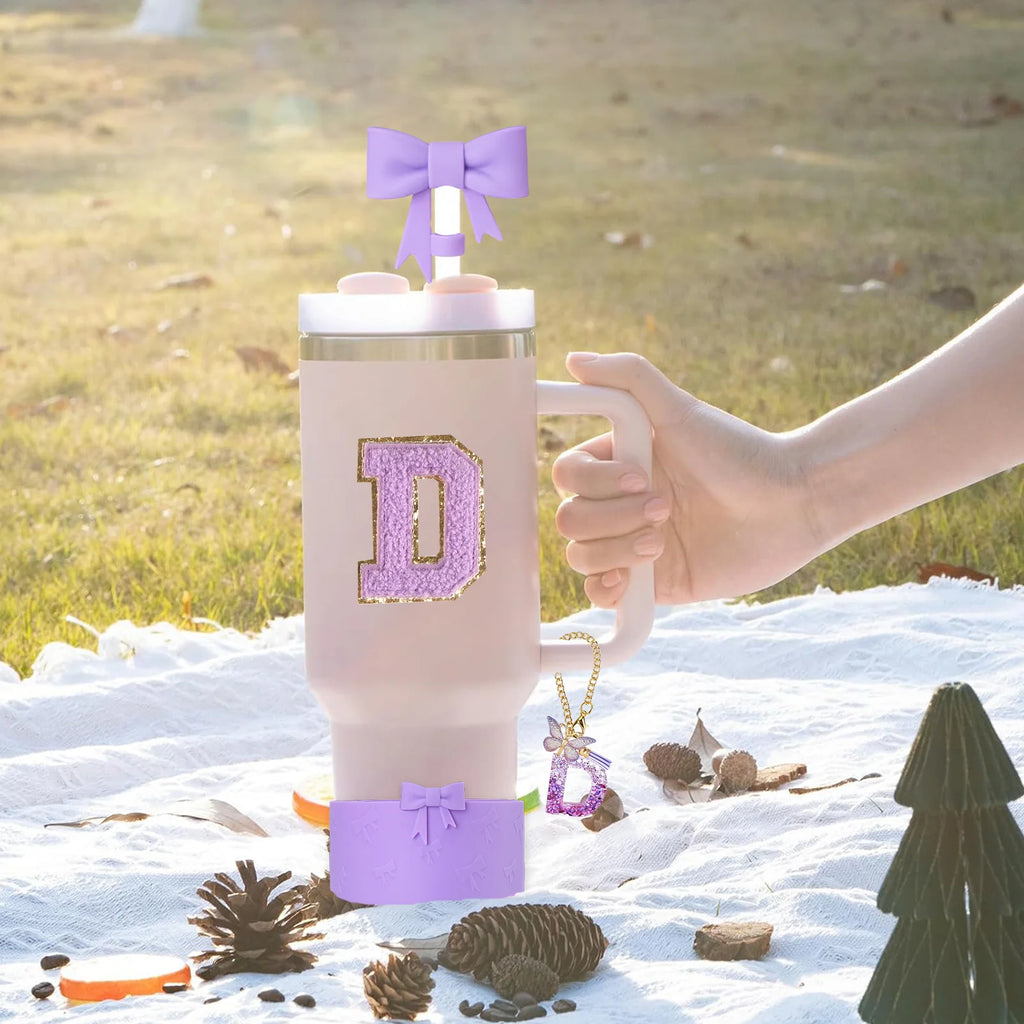 8PCS Cup Accessories Set for Stanley Cup 30oz 40oz, A-Z Initials Decorations, Including Silicone Straw Cover Cap,Sticker ﻿ ﻿