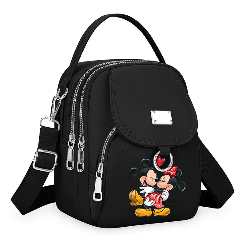 Mickey Minnie Durable Oxford 3 Layers Shoulder Bag Crossbody Zipper Phone Female Multifunction Handbag Wrist Purse Womens Pouch