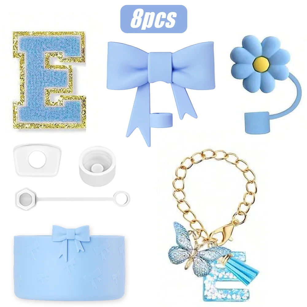 8PCS Cup Accessories Set for Stanley Cup 30oz 40oz, A-Z Initials Decorations, Including Silicone Straw Cover Cap,Sticker ﻿ ﻿