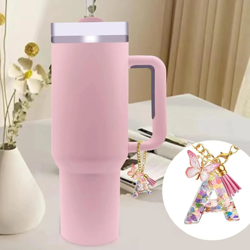 6PCS Cup Accessories Set for Stanley Cup 40oz, Tumbler Initials Decorations, Including Silicone Straw Cover Cap,Sticker