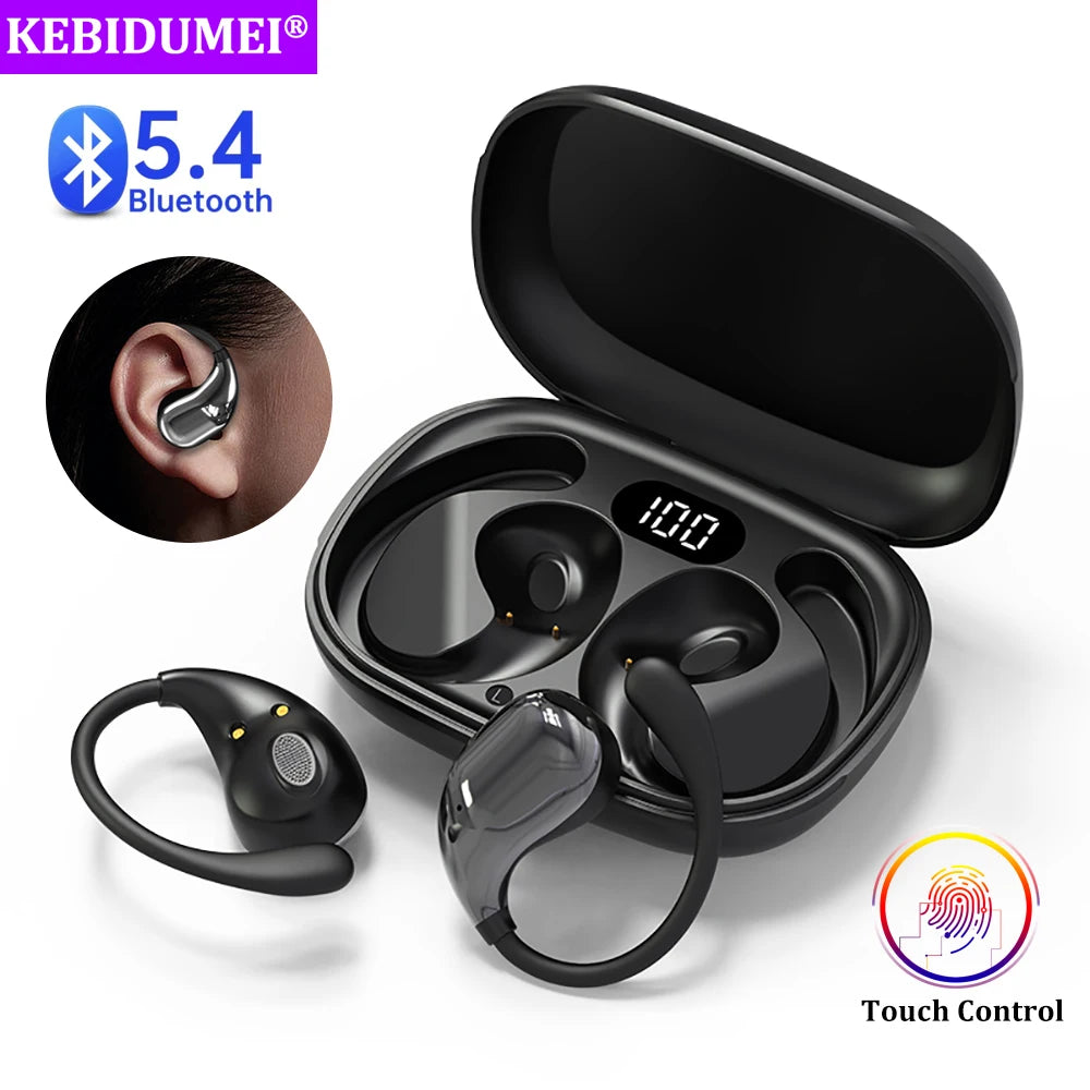 Bluetooth 5.4 Ear Hook Headphones LED Display Long Standby Touch Earbuds