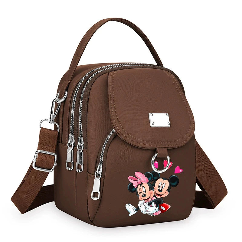Mickey Minnie Durable Oxford 3 Layers Shoulder Bag Crossbody Zipper Phone Female Multifunction Handbag Wrist Purse Womens Pouch