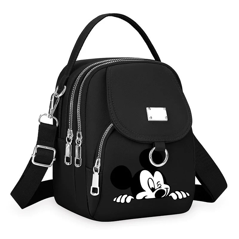 Mickey Minnie Durable Oxford 3 Layers Shoulder Bag Crossbody Zipper Phone Female Multifunction Handbag Wrist Purse Womens Pouch