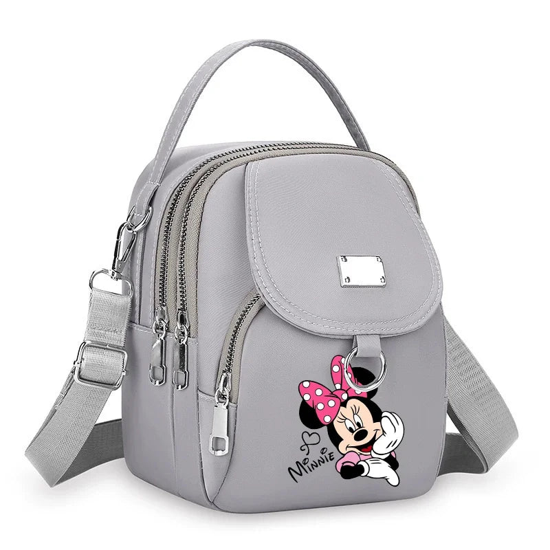 Mickey Minnie Durable Oxford 3 Layers Shoulder Bag Crossbody Zipper Phone Female Multifunction Handbag Wrist Purse Womens Pouch