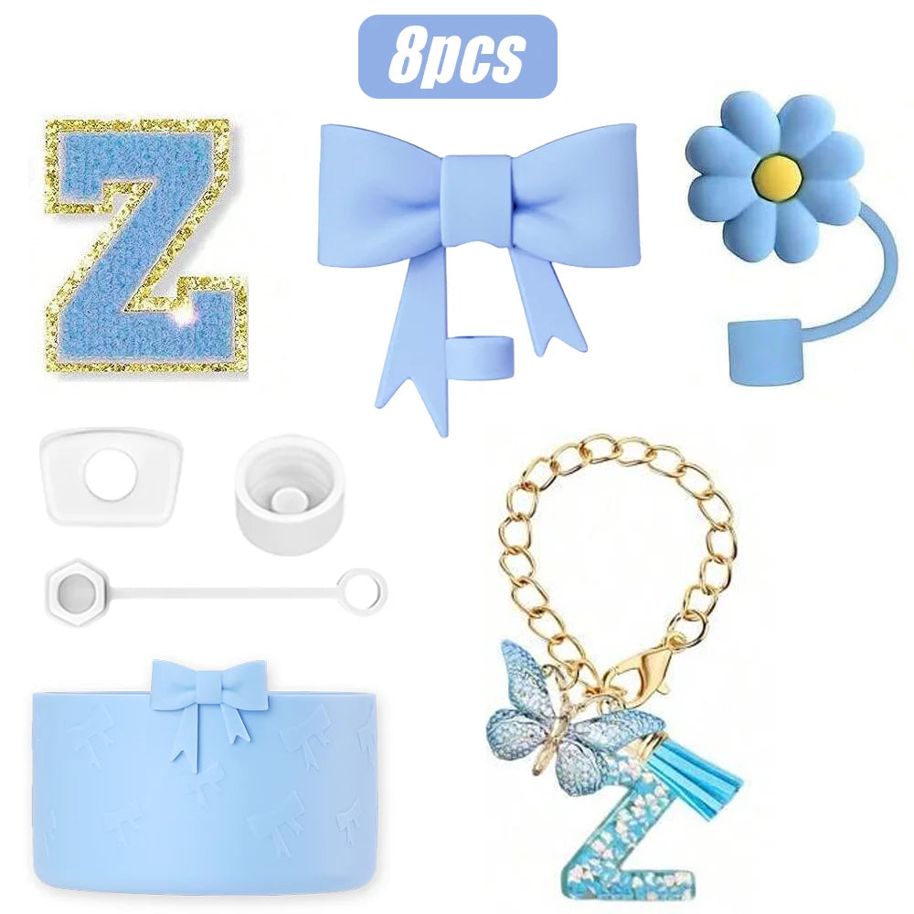 8PCS Cup Accessories Set for Stanley Cup 30oz 40oz, A-Z Initials Decorations, Including Silicone Straw Cover Cap,Sticker ﻿ ﻿