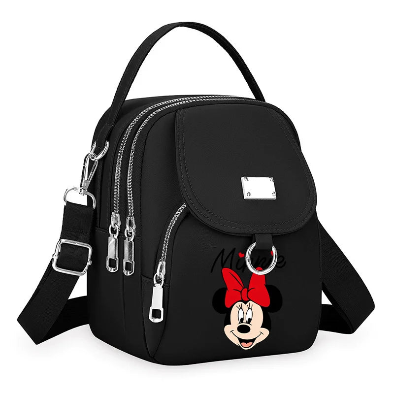 Mickey Minnie Durable Oxford 3 Layers Shoulder Bag Crossbody Zipper Phone Female Multifunction Handbag Wrist Purse Womens Pouch