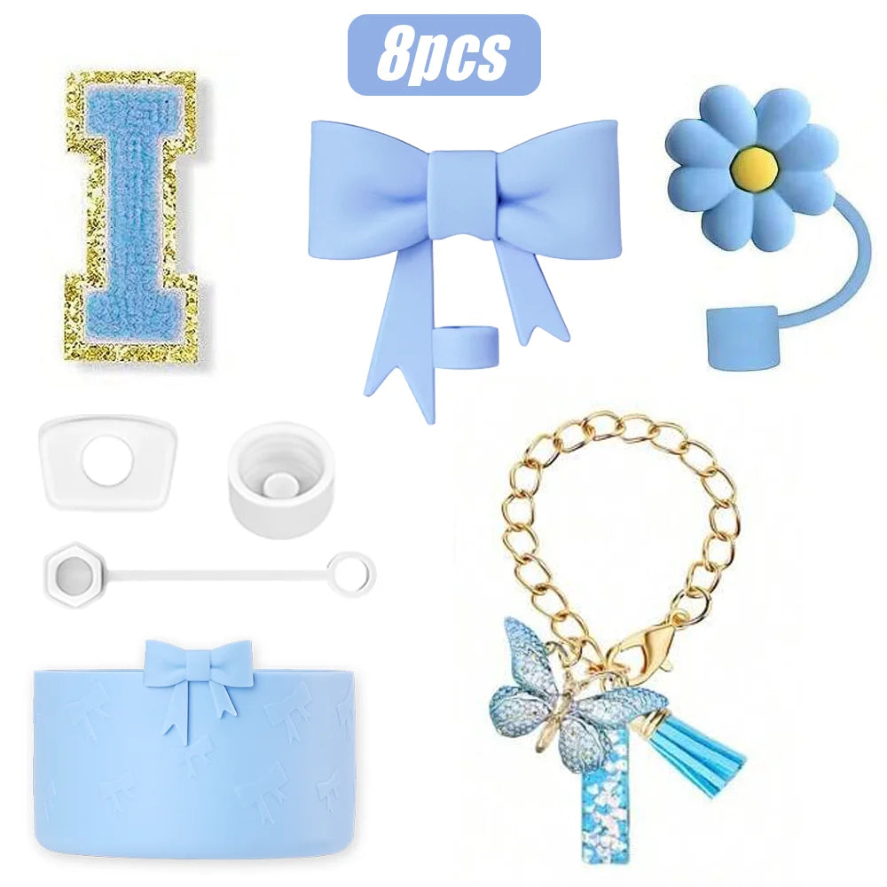 8PCS Cup Accessories Set for Stanley Cup 30oz 40oz, A-Z Initials Decorations, Including Silicone Straw Cover Cap,Sticker ﻿ ﻿