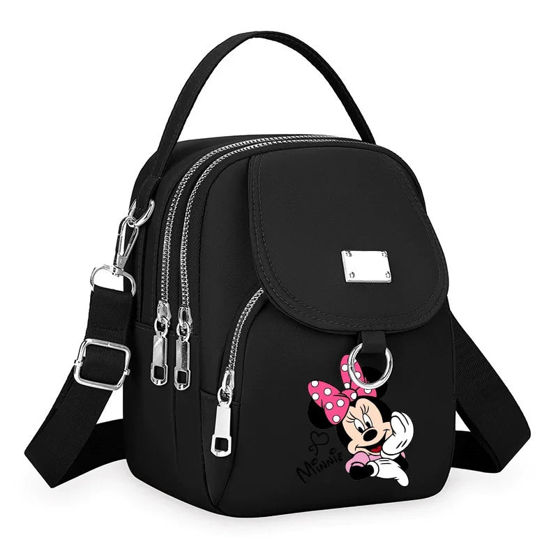 Mickey Minnie Durable Oxford 3 Layers Shoulder Bag Crossbody Zipper Phone Female Multifunction Handbag Wrist Purse Womens Pouch