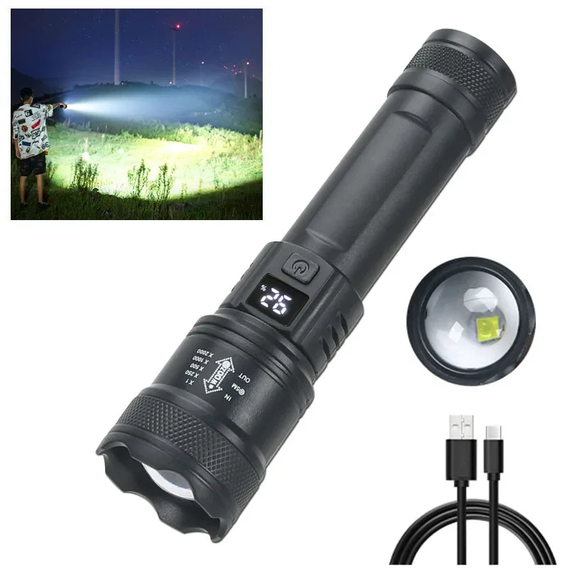 High Strong Power Led Flashlights Fishing Emergency Zoom Lantern