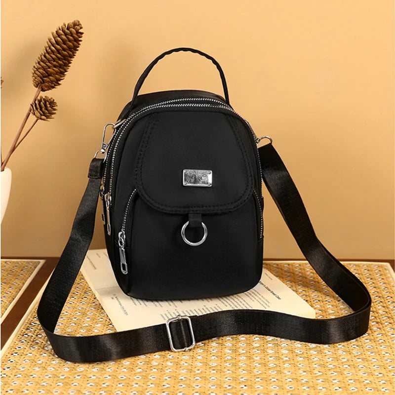 Mickey Minnie Durable Oxford 3 Layers Shoulder Bag Crossbody Zipper Phone Female Multifunction Handbag Wrist Purse Womens Pouch