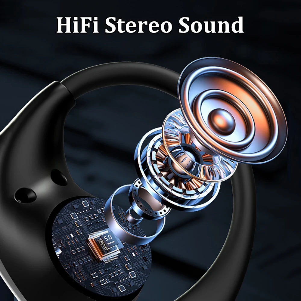 Bluetooth 5.4 Ear Hook Headphones LED Display Long Standby Touch Earbuds