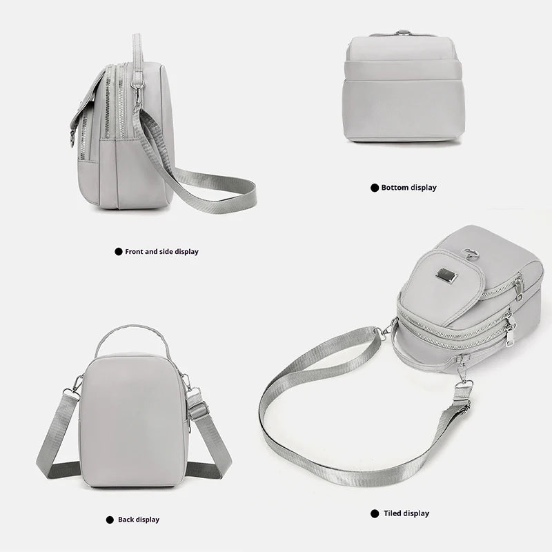 Mickey Minnie Durable Oxford 3 Layers Shoulder Bag Crossbody Zipper Phone Female Multifunction Handbag Wrist Purse Womens Pouch