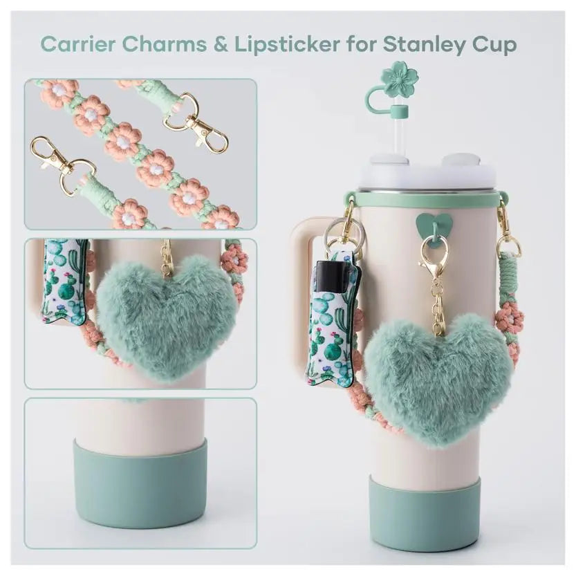 ins antislip straw cap case Charm chain pendant lot Accessories Initial Keychain Handle for Stanley cup bottle Tumbler for Women