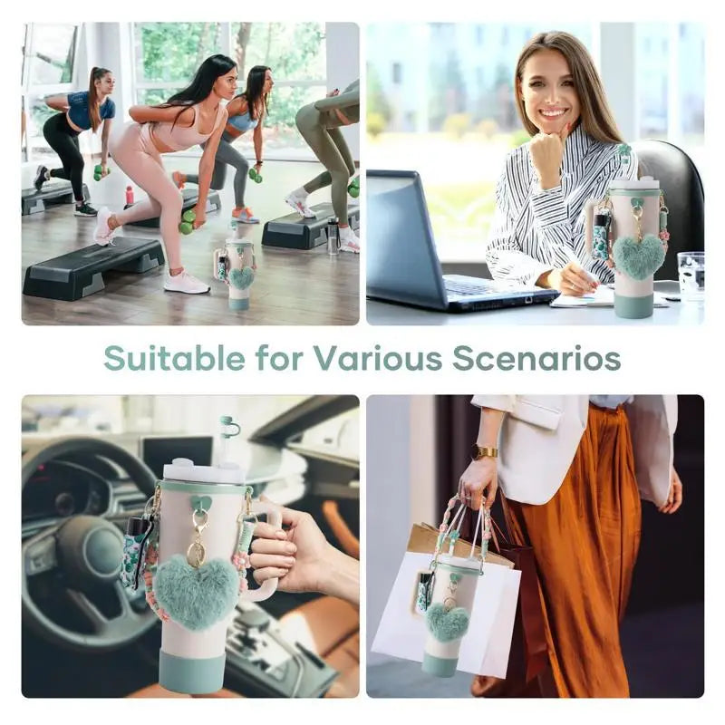 ins antislip straw cap case Charm chain pendant lot Accessories Initial Keychain Handle for Stanley cup bottle Tumbler for Women