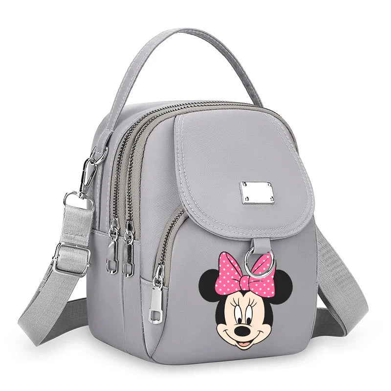 Mickey Minnie Durable Oxford 3 Layers Shoulder Bag Crossbody Zipper Phone Female Multifunction Handbag Wrist Purse Womens Pouch