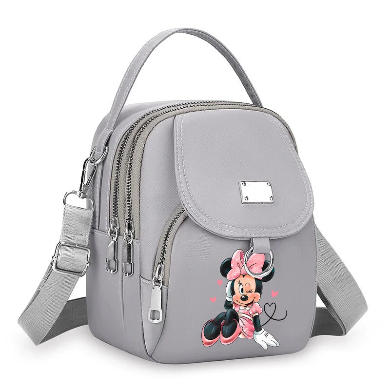 Mickey Minnie Durable Oxford 3 Layers Shoulder Bag Crossbody Zipper Phone Female Multifunction Handbag Wrist Purse Womens Pouch